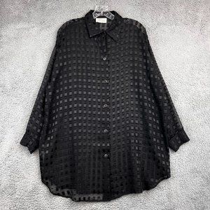 Vintage Sand Dollars Button Up Shirt Womens XL Black Square Sheer Top Ladies